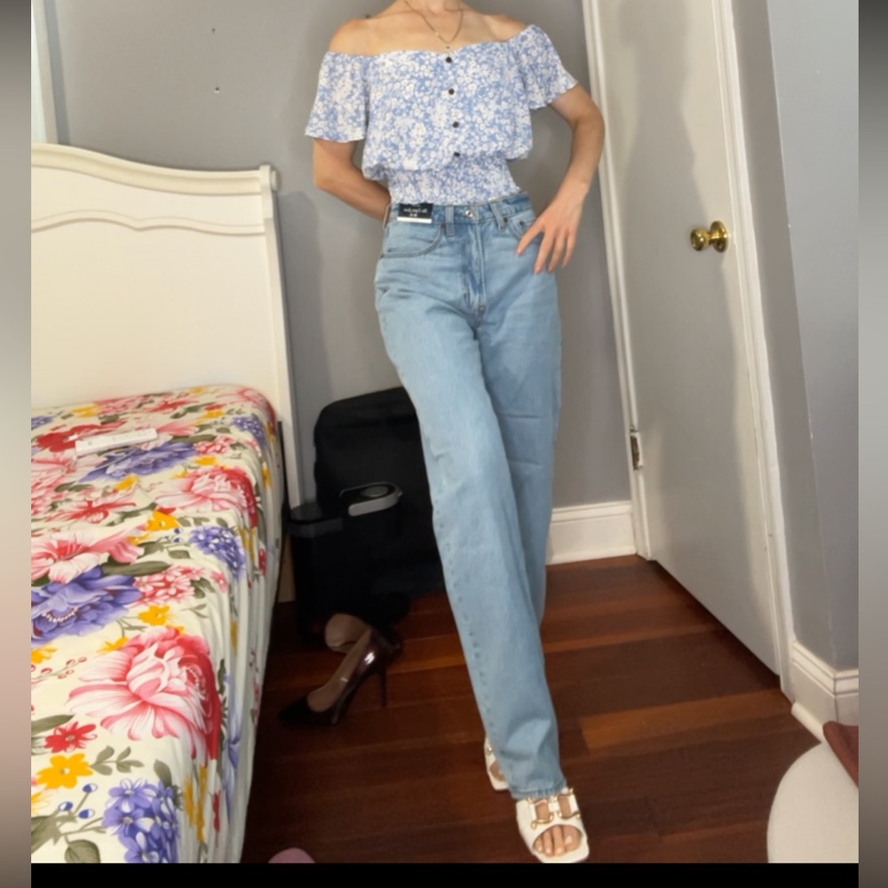 Off the shoulder blue floral top